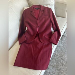 Chic Maroon Women's Blazer and Skirt Set